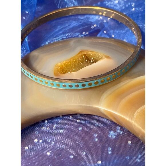 EUC Kate Spade ET CETERA Turquoise Enamel with Gold Tone Dot Bangle Bracelet Siz - Picture 1 of 8